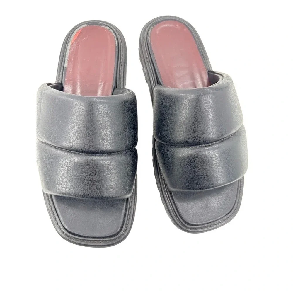 Staud Astro Slide Sandals Black Leather Puffy Padded Platform Lug Sole Slide 39